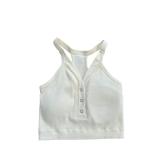 Pro-fit Seamless Ribbed Tank Top Cream White Cropped V-Neck Sleeveless - Picture 1 of 3